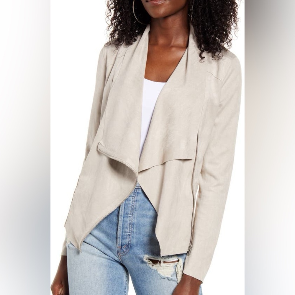Blank NYC Waterfall Collar Blazer Beige Drape Front Faux Suede Jacket size small
